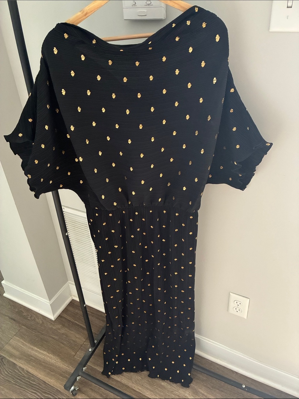 Never Fully Dressed Black Tilly Gold Fleck Plisse Dress